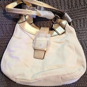 NEW Large Coach Cream Leather Shoulder Bag never used with Coach storage bag.